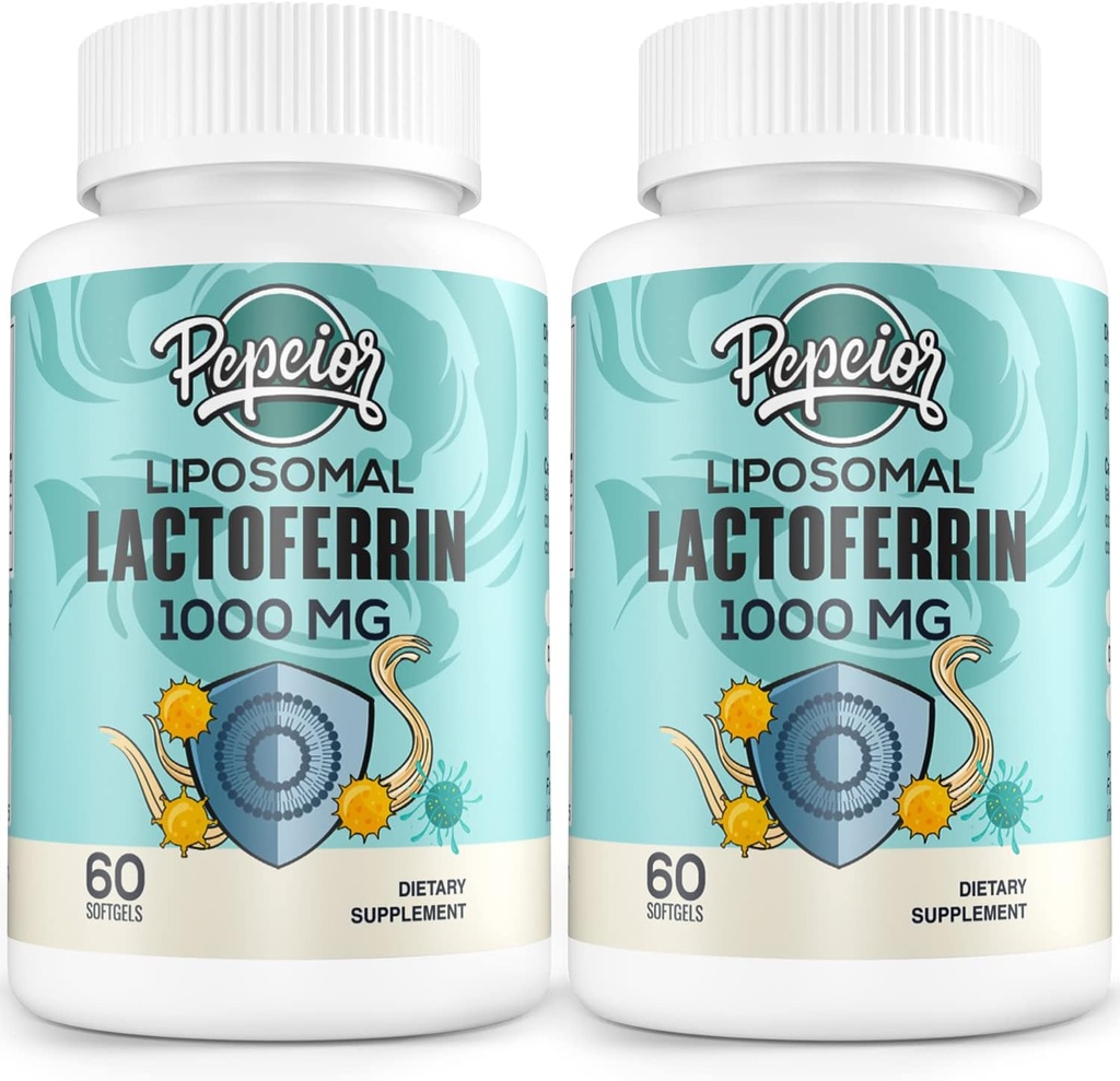 Liposomal Bovine Lactoferrina 1000 mg - para Absorción de Hierro &amp; Función de Inmuno Lactoferrina Suplementos para Adultos, 60 Softgels (2 Botella)