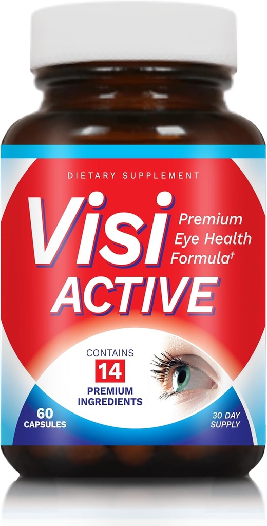 Suplemento de apoyo a la visión - Fórmula de salud ocular con L-Tartrate, Resveratrol, Blueberry Extract, Vitaminas A, C, D &amp; 11 Ingredientes para soporte de visión - 60 cápsulas / botella - 1 paquete