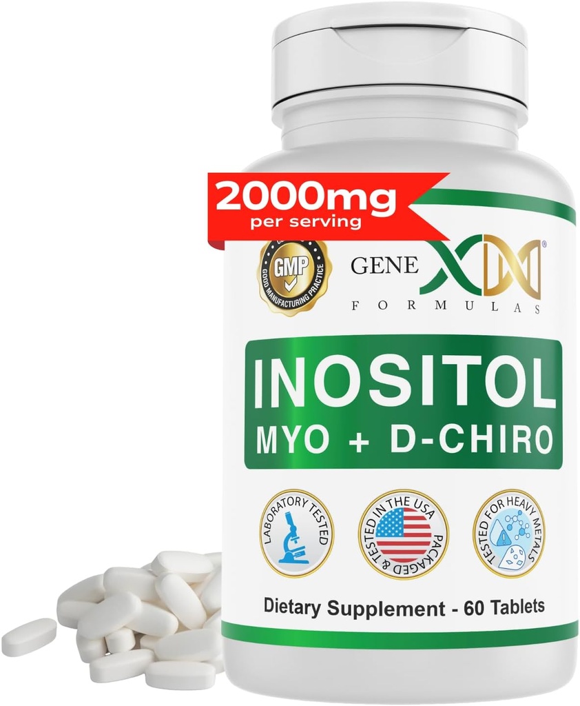 Genex Formulas 40:1 Myo-Inositol 2000mg D-Chiro Inositol 50mg (60 Tablets) Supports Hormone Balance & Ovarian Function - Vegan, Gluten Free, Non-GMO (30 Day Supply)