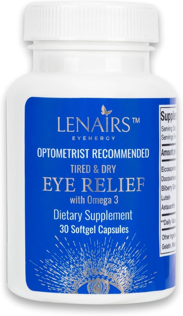 Softgels - Tired & Dry Eye Relief with Omega 3, EPA & DHA, Bilberry, Lutein, Astaxanthin, Essential Nutrients for Eye Health, for Computer Eye Strain, Digital Eye Fatigue, Gluten Free
