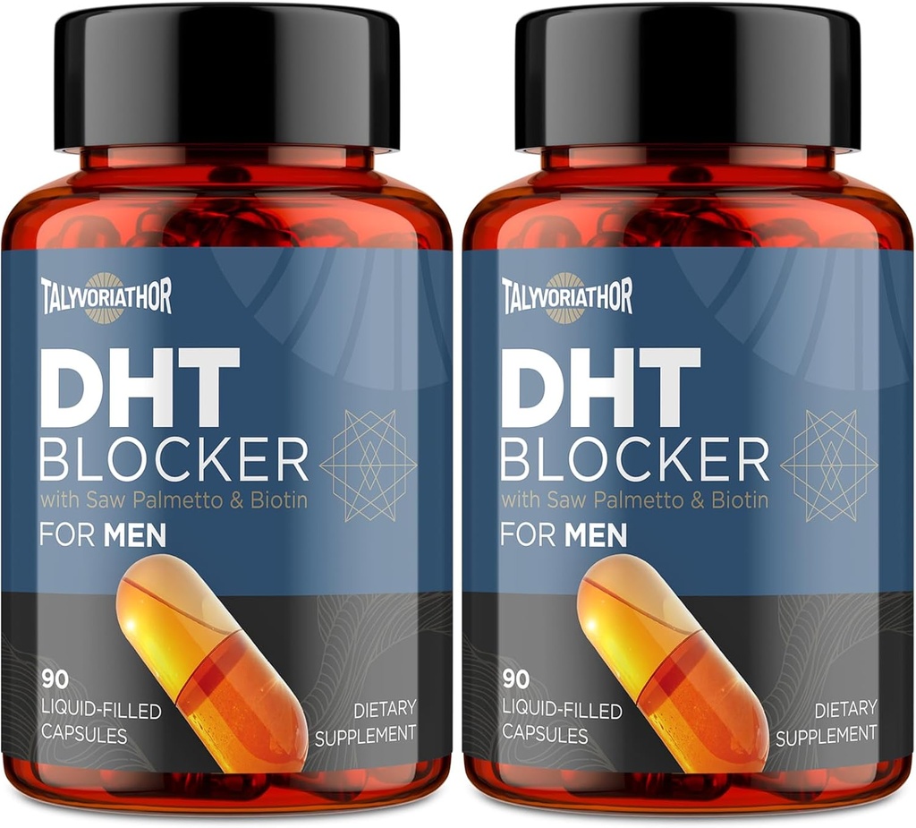 DHT Blocker para Hombres con Saw Palmetto & Biotin, Hair Growth Formula in Liquid-Filled Capsules, Hair Loss Supplements, Hair Regrowth Vitamins, Proprietary Herbal Blends - 90 Capsules(2 Bottle)