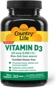 Vida País Vitamina D3 5000 UI – Alta Potencia, Fuente No Flamenca, Apoyo a la Salud del Hueso, Función Inmune " Absorción del Calcio - 365 Softgels, Suministro Certificado Libre de Gluten, A largo plazo