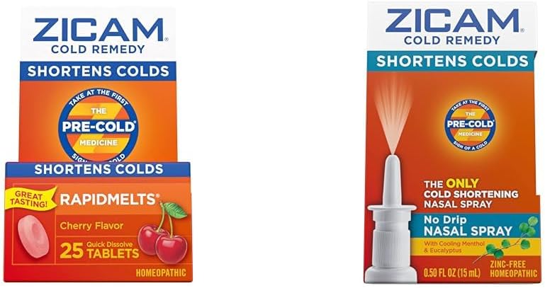 Zicam Cold Remedy, Cherry Rapidmelts (25 conde) y No-Drip Nasal Spray (0,5 onzas) Bundle