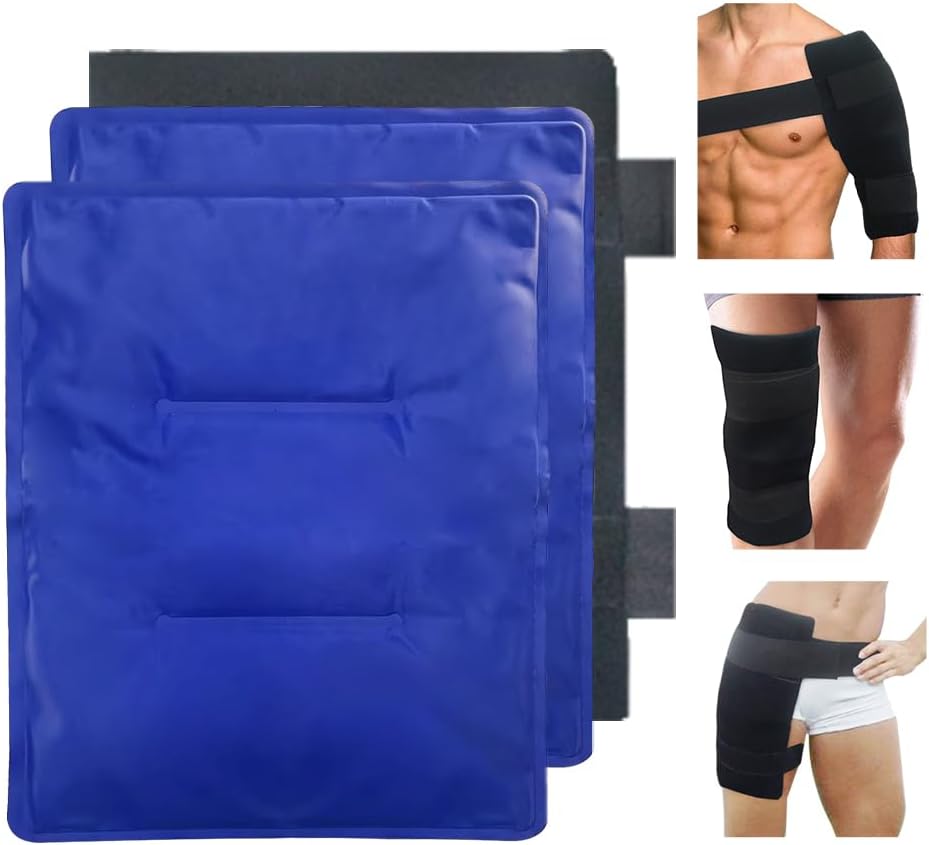 Paquetes de hielo flexibles grandes de gel para lesiones, paquete frío reutilizable de congelador, terapia de compresión fría caliente, 2 paquetes de pastillas de gel para la espalda, hombro, rodilla, cadera, pierna, lesión en el brazo, 11"x14"