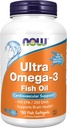 AHORA Suplementos Alimentarios, Ultra Omega-3, 500 EPA y 250 DHA, Soporte Cardiovascular*, 180-Fish Gelatin Softgels