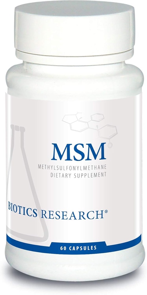 Biotics Research MSM Potent Sulfur Supplement, Collagen Production, Healthy Hair, Skin & Nails, Muscle and Joint Comfort. 60 cápsulas