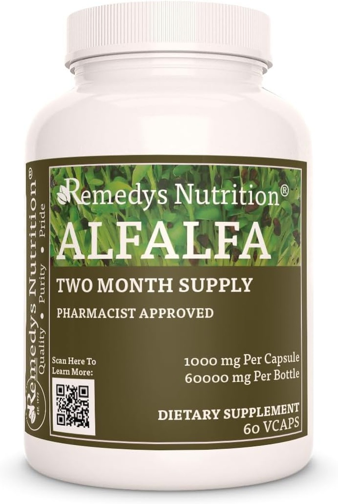 Nutrición de Remedy Alfalfa - 1.000 mg, 60 cápsulas veganos Suplemento dietético herbal - Dos meses de suministro