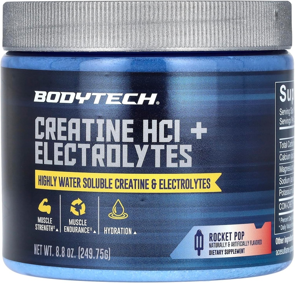 BODYTECH Creatine HCl + Electrolytes Powder a Highly Water-Soluble & Bioavailable a Rocket Pop (8.8 oz./75 Servings)