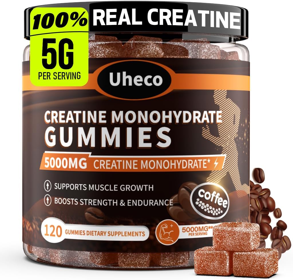 Café Sabor Creatine Monohydrate Gummies for Men &amp; Women,Contiene L-Taurine + Vitamina B12, Betaine, L-Citrulline para mejorar la resistencia del ejercicio, fuerza muscular -120 Conteo