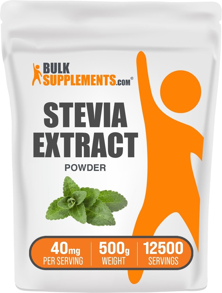 BulkSupplements.com Extract Powder Stevia - Stevia Sweetener - Zero Calorie Sweetener, Gluten Free, 40 mg por Serving, 500g (1.1 libras) (Pack of 1)