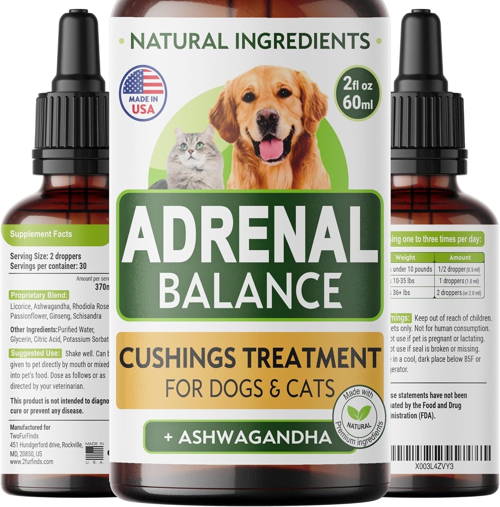 Аdrеnаl Balance for Dogs and Cats - Tratamiento de Cushings para Mascotas, Аdrеnаl Soporte w/Ashwagandha, Licorice Root, Rhodiola Rosea – Mejores Cushings Tratamiento para Perros - 2oz Harmony Herbal Drops