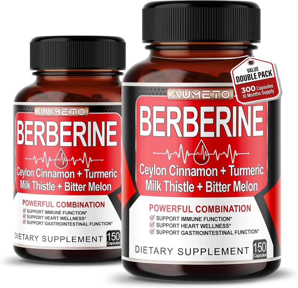Suplemento de Berberina - Mejorado con Ceilán Cinnamon, Turmeric, Milk Thistle, Bitter Melon for Digestion, Immunity & Weight Managament Support (150 Count (Pack of 2))
