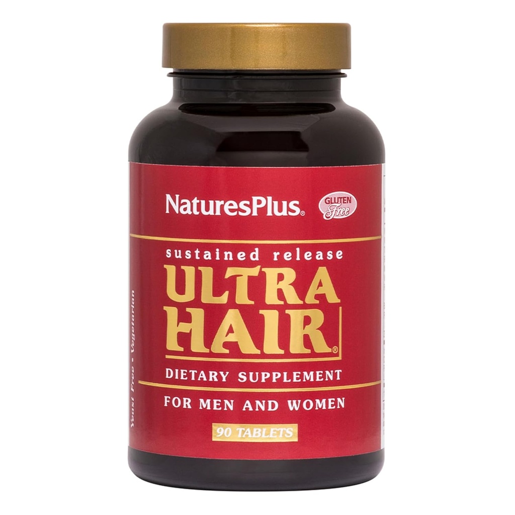 NaturesPlus Ultra Hair - 90 Tabletas de liberación sostenidas, Pack of 2 - Supports Healthy Hair Growth - para hombres y mujeres - Gluten Free - 90 Total Servings