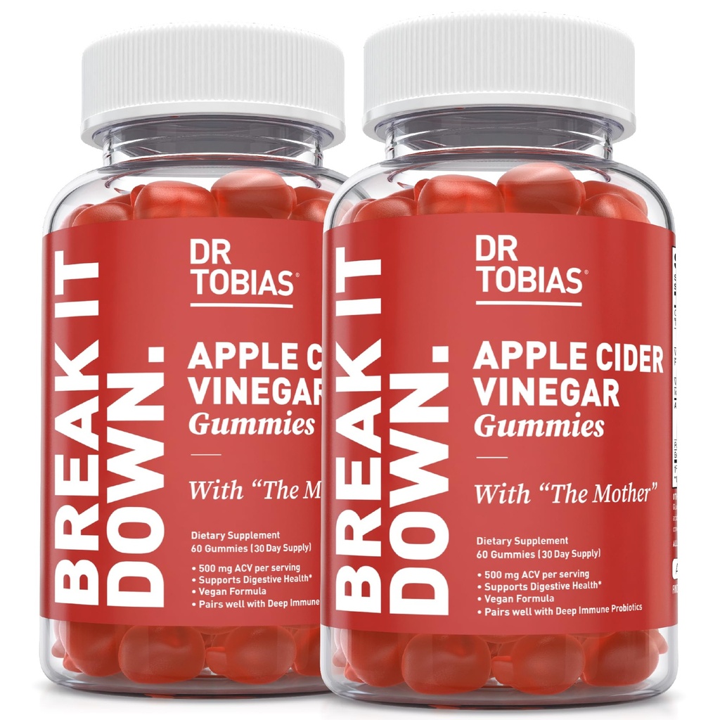 Dr. Tobias Manzana Vinagre Gummies con la Madre, 500 mg ACV por Serving, Plus Folate, B6, B12 &amp; Iodine, apoya la salud digestiva, Gut Cleanse & Detox, Vegan, 120 Gummies