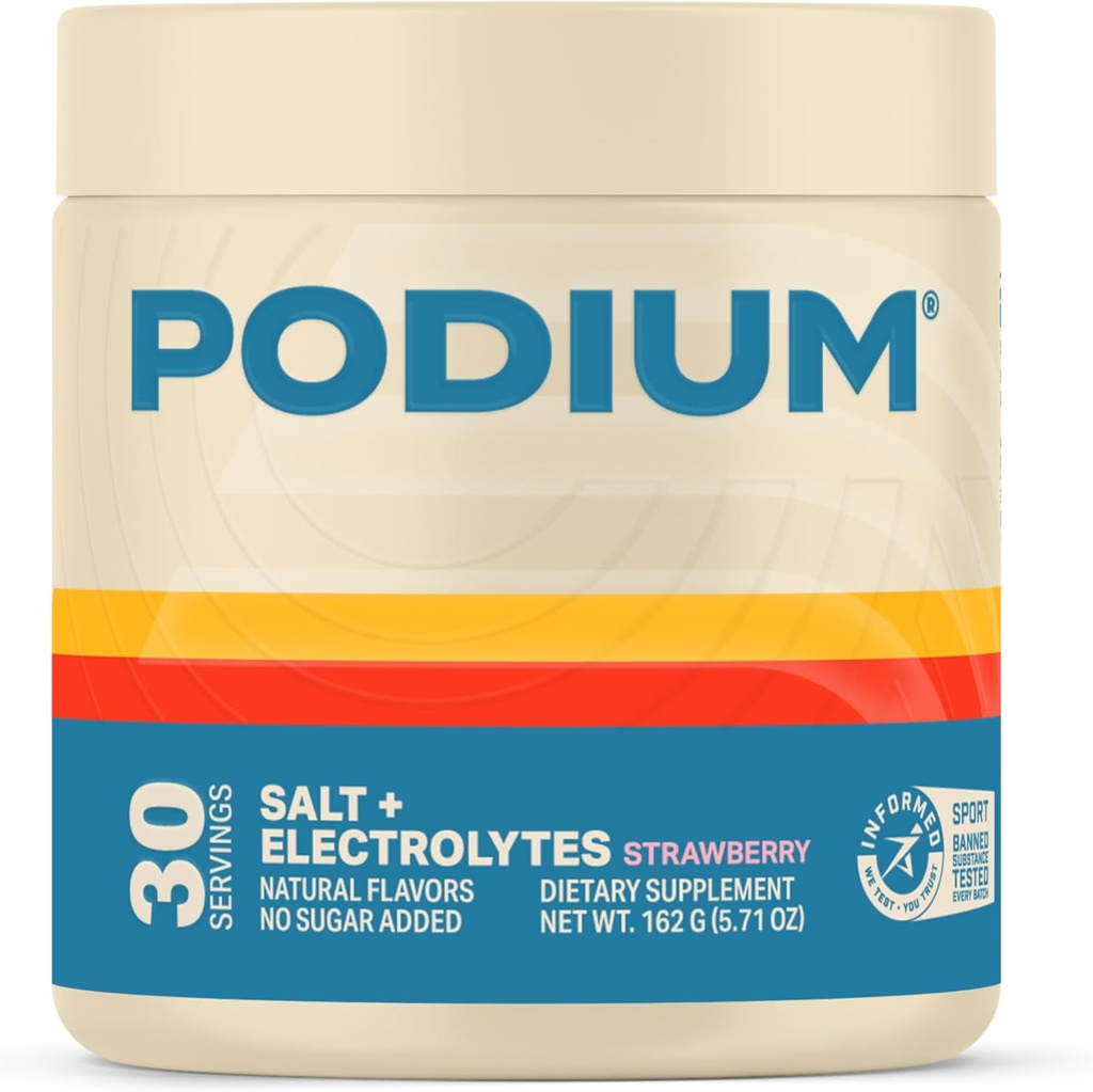 Podium Nutrition Training Salt + Electrolytes Powder, Fresa, Post Workout Hydration &amp; Muscle Recovery Support, Electrolyte Drink, Magnesium, Potassium, Calcium &amp; Sodium Salts, 30 Servings