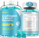 2 Pack Biotina Gummies con Collagen, Keratin, Ácido Hialurónico, Vitamina para la piel, Crecimiento del cabello, uñas, Mujeres Adultos Niños - Blueberry Flavored, 120 Gummies