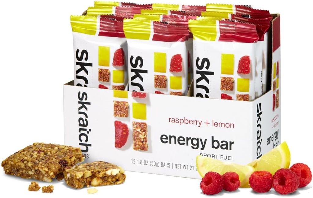 SKRATCH LABS Energy Bar ← Raspberry + Lemon (12 pack) ← Plant Based Healthy Snack TEN Low Sugar - 4g Protein ← non-gmo, sin gluten, libre de soja, vegan, kosher