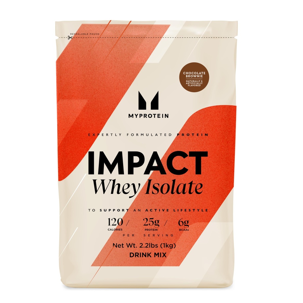 Myprotein Impact Whey Protein Isolate, 2.2 Lbs (30 Servings) Chocolate Brownie, 25g Protein &amp; 6g BCAA Por Serving, Gluten-Free Shake for Muscle Strength &amp; Recovery