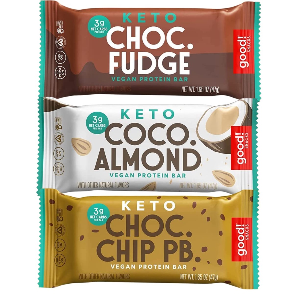 ¡Bien! Snacks Keto Variety Pack Protein Bar, Vegan, Soy & Gluten Gratis, Sustitución de Meal de Bajo Azúcar, 10g High Protein, Natural Healthy Snack, For Athletes & Active Lifestyles, 3g Net Carbs,12 Bares