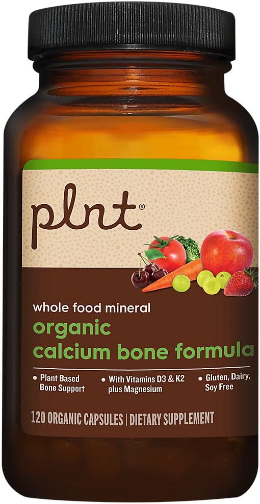 Bono de calcio orgánico Fórmula a" Bono de base vegetal Soporte con vitaminas D3, K2, &amp; Magnesio (120 cápsulas orgánicas)