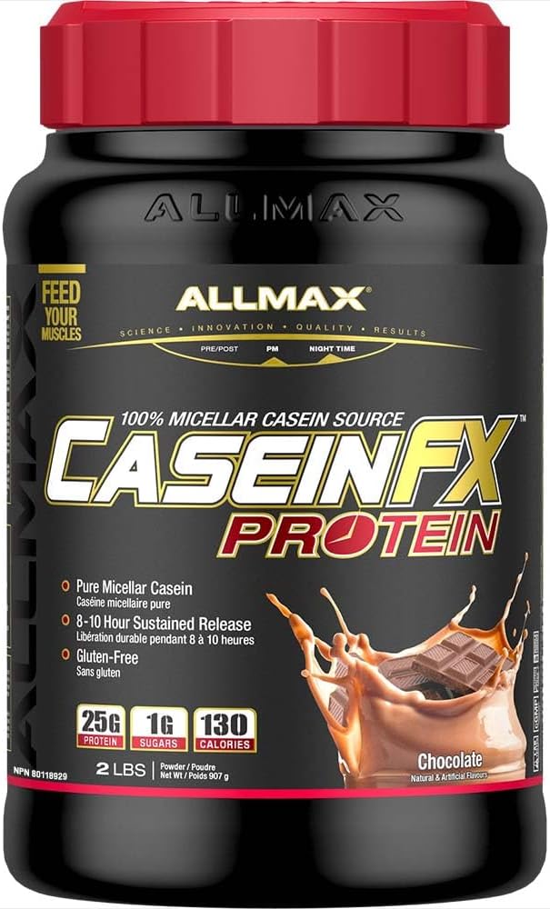 ALLMAX Casein-FX Protein, Chocolate - 2 lb - 25 gramos de proteína de liberación lenta por Scoop - Bajo Carb & Zero Añadido Sugar - Aprox. 27 Serviciones