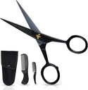 Tijeras de bigote de Ontaki para hombres - 5 pulgadas, negro - alemán de acero de alta carbohidratos para la precisión - tijeras de corte de barba - Incluye kit de escoba con bigote " Peines de barba " Pouch