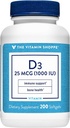 La vitamina Shoppe Vitamina D3 1000IU Softgel, apoya la salud ósea &amp; inmunológica, ayudas en el crecimiento celular " Absorción de calcio, libre de gluten " Una vez Daily Formula (200 Softgels)