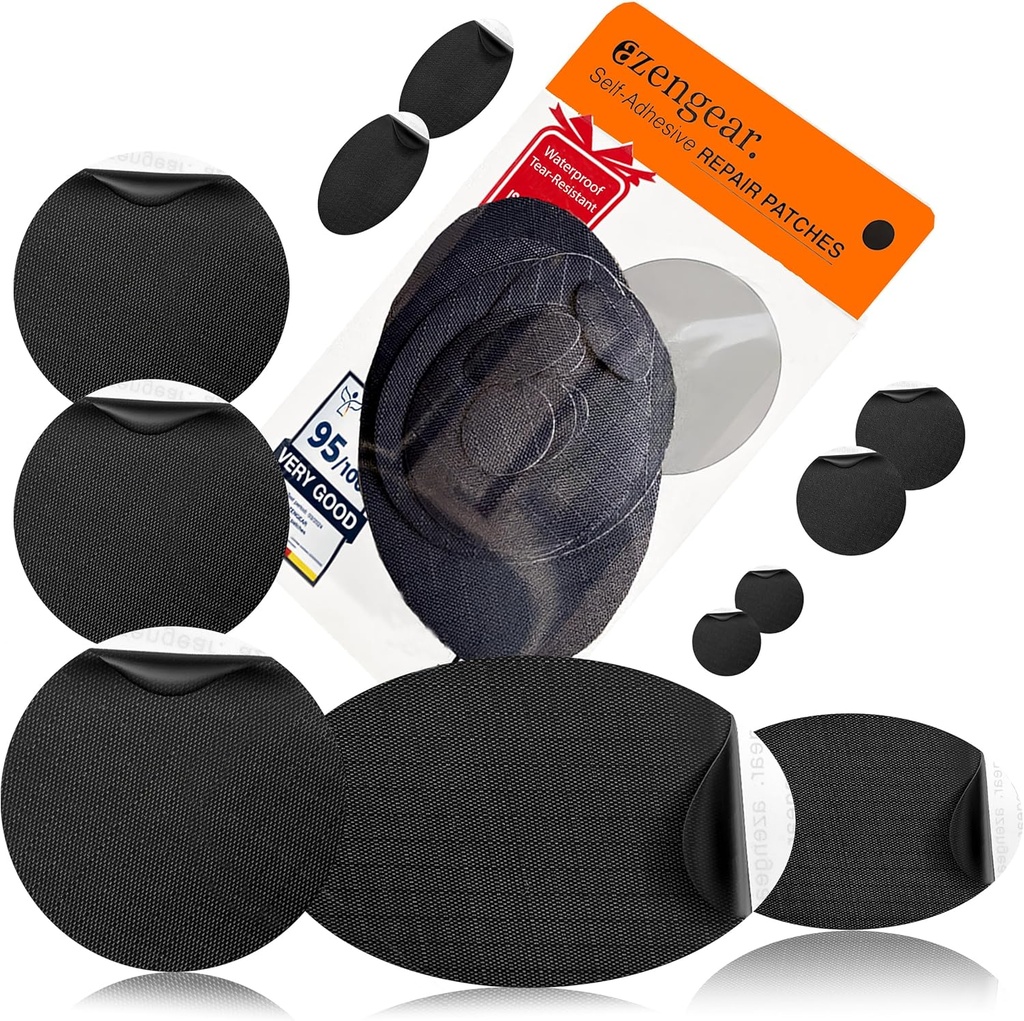 aZengear Patches de reparación - impermeable, autoadhesivo, Tear-Cold-Heat-Resistant Tejido de poliéster para fijar la chaqueta, amortiguador, traje de nieve, calzado, tent, PVC, ropa, tapicería (Negro)