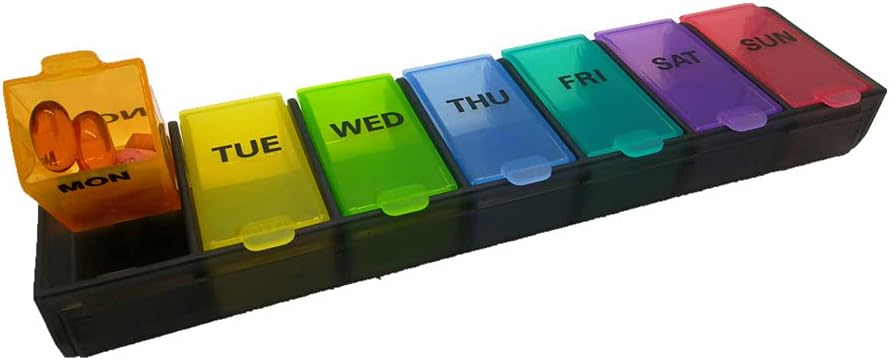 Pill Box Weekly Pill Organizer, WOWHOUSE Daily Pill Organizer with Large Compartments BPA Free for Vitamins Fish Oils Supplements Medication (1time1day-blk)