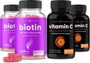 NutraChamps Biotin Gummies (2 Pack) y cápsulas de vitamina C (2 Pack) 4 Pack Bundle