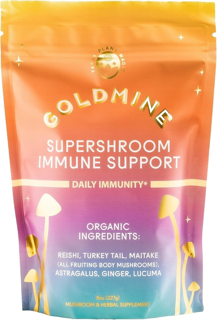 Goldmine Supershroom Power Reishi Mushroom Supplement, Gluten Free Powerful Adaptogen Vegan Brain Supplement - Immunity Support Powder (227grams (8oz), Pouch)