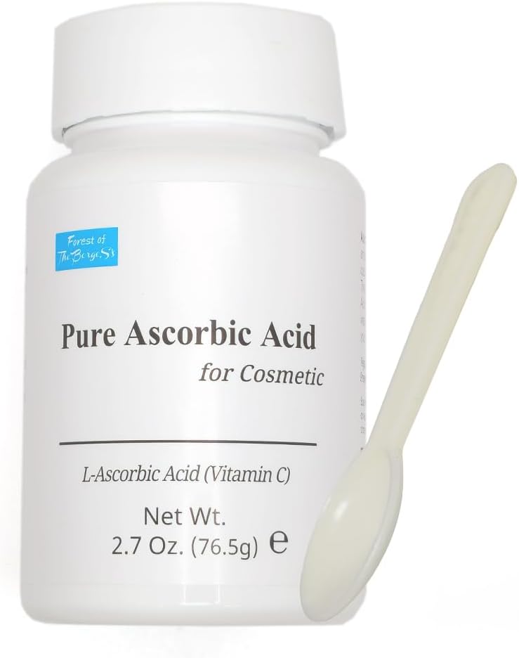 Cocido ascórbico puro cosmético, 2,7 oz. 76,5g Polvo de vitamina C puro para cara, piel, uso tópico, pólvora de ácido l-acúbico, pólvora de VIT, Mini cuchara incluido.