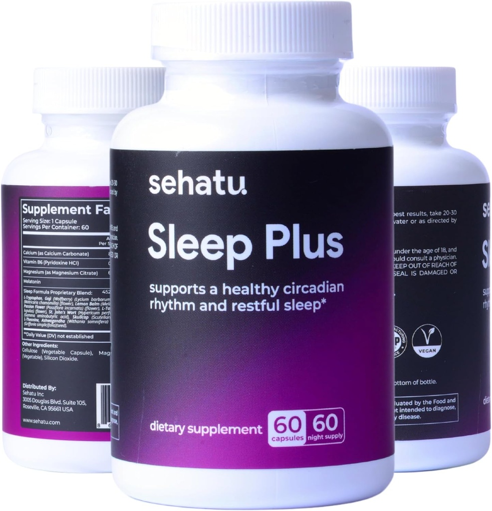 Sleep Plus Suplemento Silencio con Melatonin, GABA, Ashwagandha, 5-HTP Silencio para hombres y mujeres que buscan una agenda saludable para el sueño y un ambiente relajado 60 Conteo ← 60 Day Supply