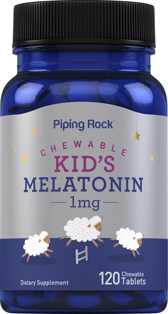 Piping Rock Kids Melatonin 1mg ← 120 Chewable Tablets tención Suplemento para niños Silencio Vegetarian,Non-GMO, Gluten Free