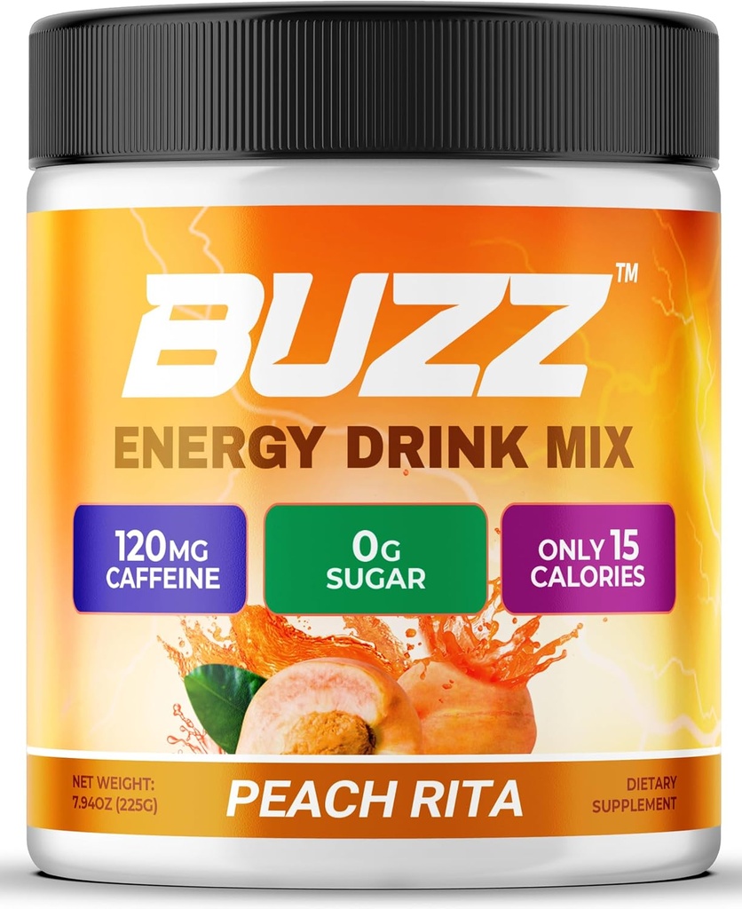 Morning Buzz Energy Drink Powder - Energy Boost Drink Mix - Sugar-Free Energy with Antioxidants - Morning Kickstart and Sports Nutrition Endurance Product - 30 Servings, Peach Rita, 8 Ounces