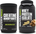 NutraBio Monohidrato de Creatina, Desflavorado, 500g y Whey Protein Isolate, Vanilla Caramel, Suplemento Bundle - Muscle Energy, Lean Muscle Growth, Recovery, and Strength
