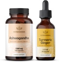 HerBAMAMA Ashwagandha y kit de jengibre tormérico - Agrupo de 1500 mg Ashwagandha Root Capsules " Turmeric Ginger Tincture 2 fl oz - Vegan, No GMO, Azúcar " Sin alcohol - 2 Pack