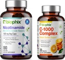 biofijo B-3 Nicotinamida 500 mg 180 Vcaps - Vitamina C-1000 30 Tablas - Amida niacina Niacina Vitamina Natural Libre de Flush Fórmula - Apoyo a la salud celular de la piel