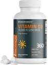 Vitamina Bronson D3 10,000iu (250mcg) 1 año de suministro de funciones musculares saludables y soporte inmunológico, no GMO, 360 tabletas