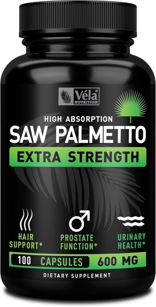 Vela Saw Palmetto Extra Strength High Absorption Supplement Capsules - No Bad Smell - 1 cápsula x Day - 600 mg