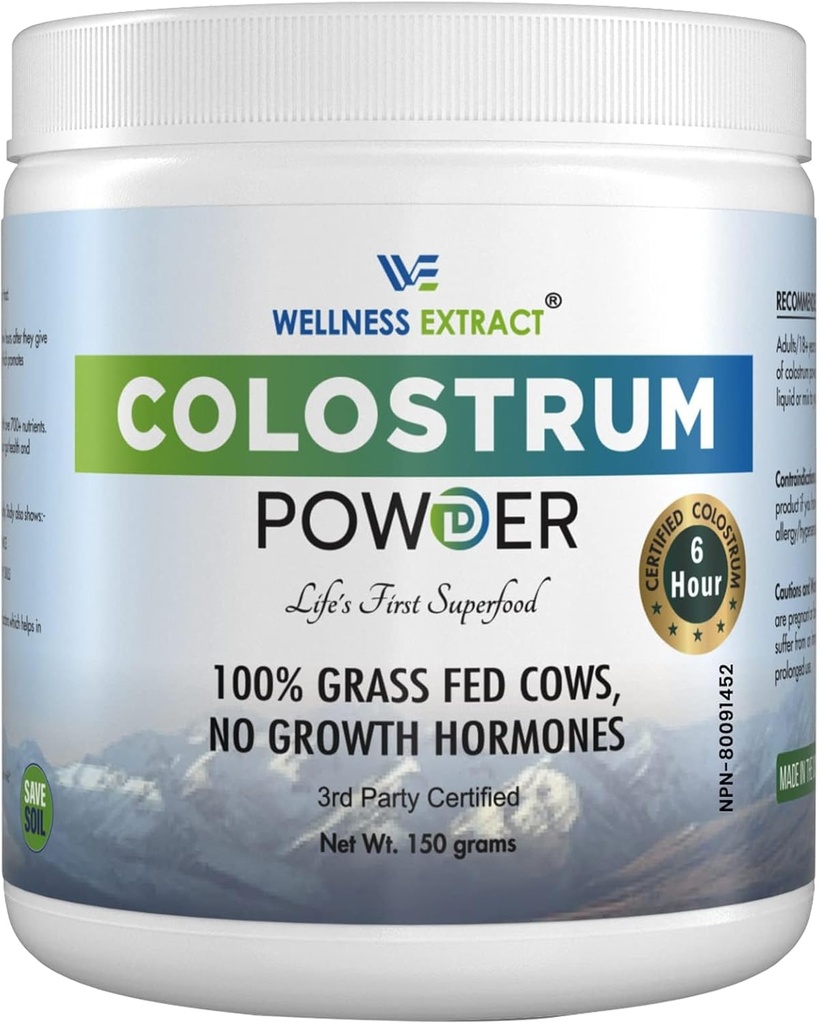 WELLNESS EXTRACT Bovine Colostrum Powder Rich in Protein " Lactoferrin- The True Certified Supplement for Immune Support, Gut Health, Muscle Growth - 150g