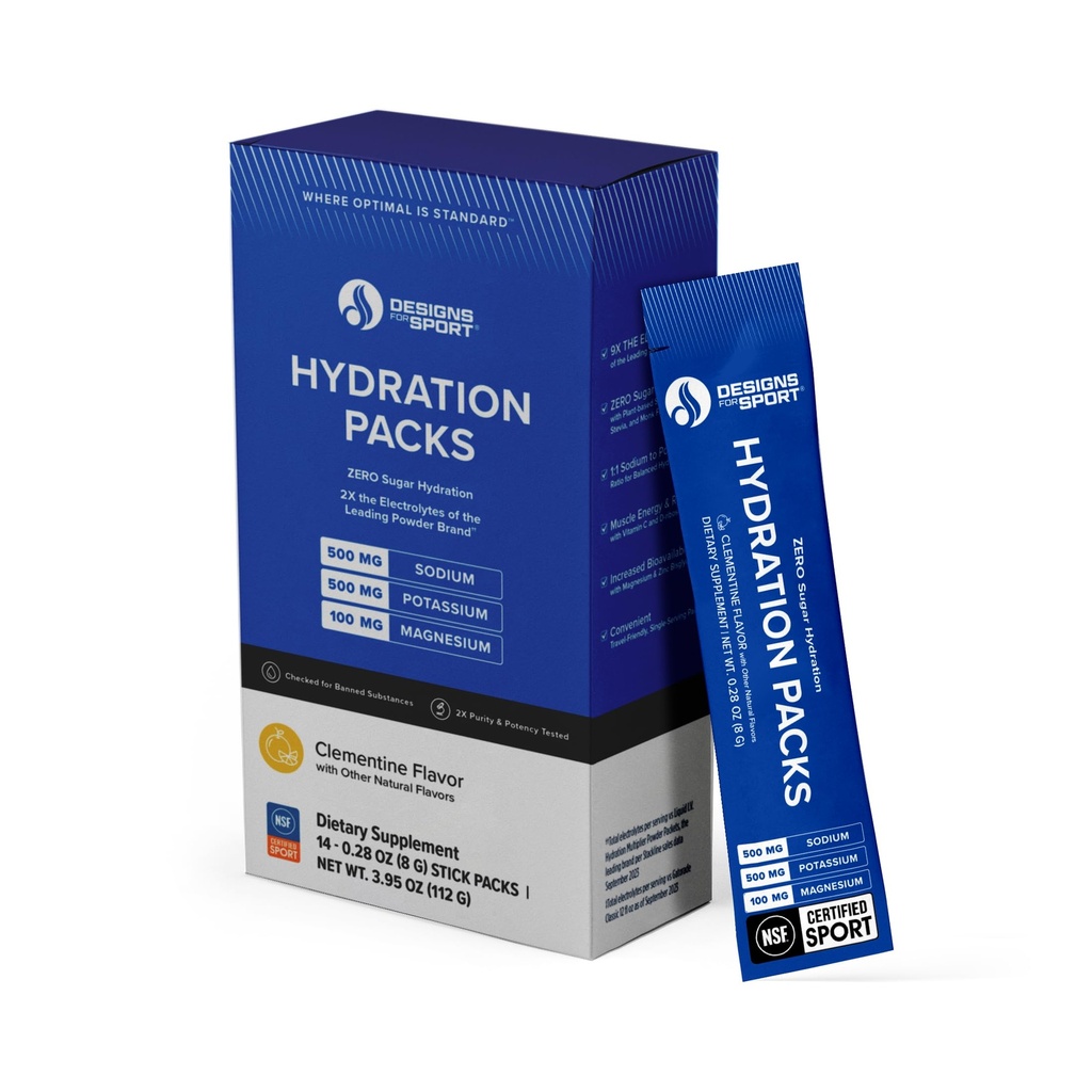 Diseños para Paquetes de Hidratación Deportiva - Zero Sugar Electrolyte Drink Mix - Con D-Ribose, Minerales Esenciales &amp; Vitamina C - NSF Certified Sport - Athletic Hydration Powder - Clementine Flavor - 14 Packets