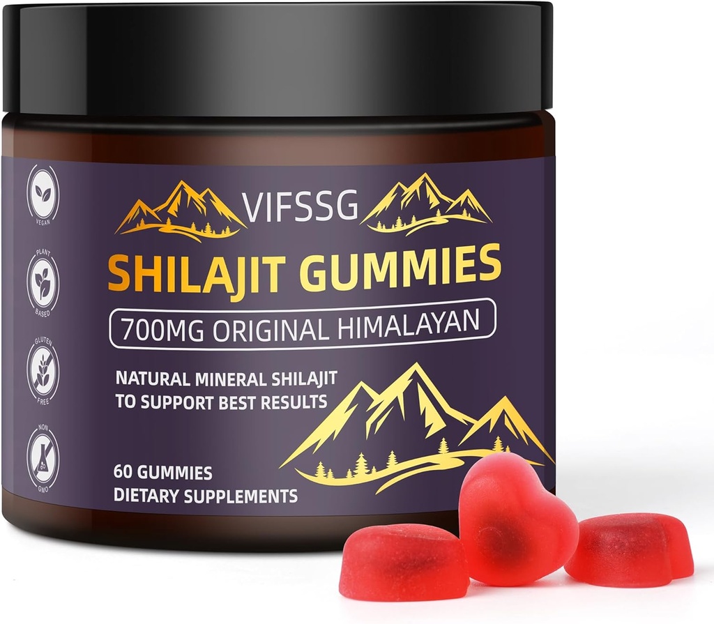 Shilajit Gummies, Gummies libres de azúcar, 500 Mg Shilajit Puro Himalaya Orgánica, Shilajit Suplemento, Shilajit Resin, Gold Grade Nature Shilajit con 4 en-1 Complejo de Apoyo Energético, 60 Gummies