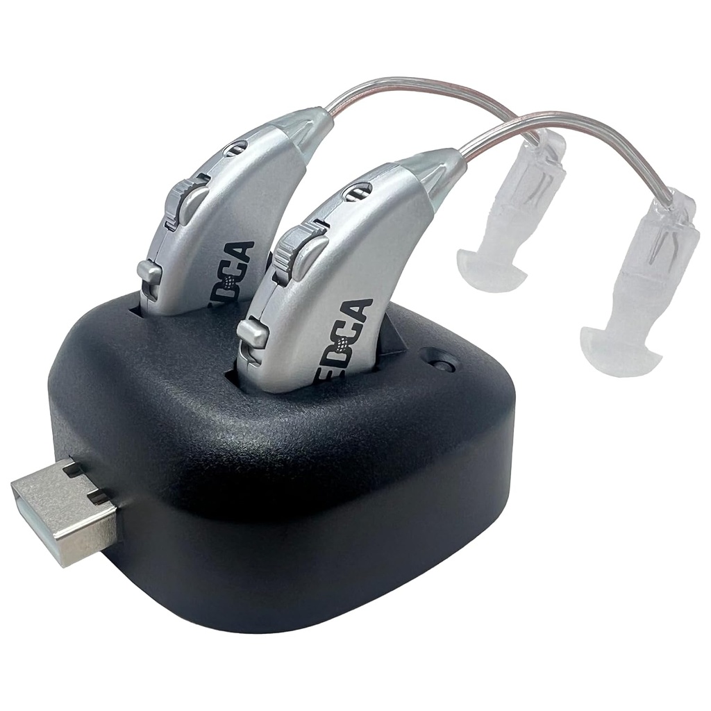 Amplificadores de Audición Digital - Pareja de amplificador de sonido personal recargable BTE con muelle USB - Premium Detrás de la amplificación de sonido del oído - por MEDca