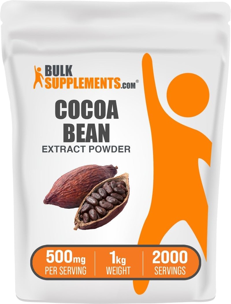 BulkSupplements.com Extracto de grano de cacao Polvo - Suplemento de cacao - Sin mancha, Vegan &amp; Gluten Gratis, 500 mg por ser, 1kg (2.2 libras) (Pack de 1)