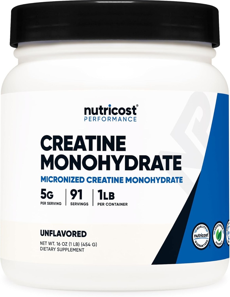 Nutricost Creatine Monohydrate Micronized Powder 1 LB (454 Grams), 5000mg Per Serv (5g) - Micronized Creatine Monohydrate