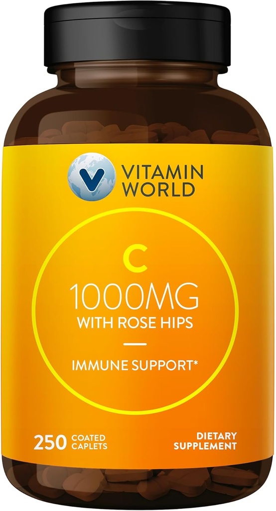 Vitamin World C-1000 mg with Bioflavonoids and Wild Rose HIPS Vitamin C 250 Coated Caplets