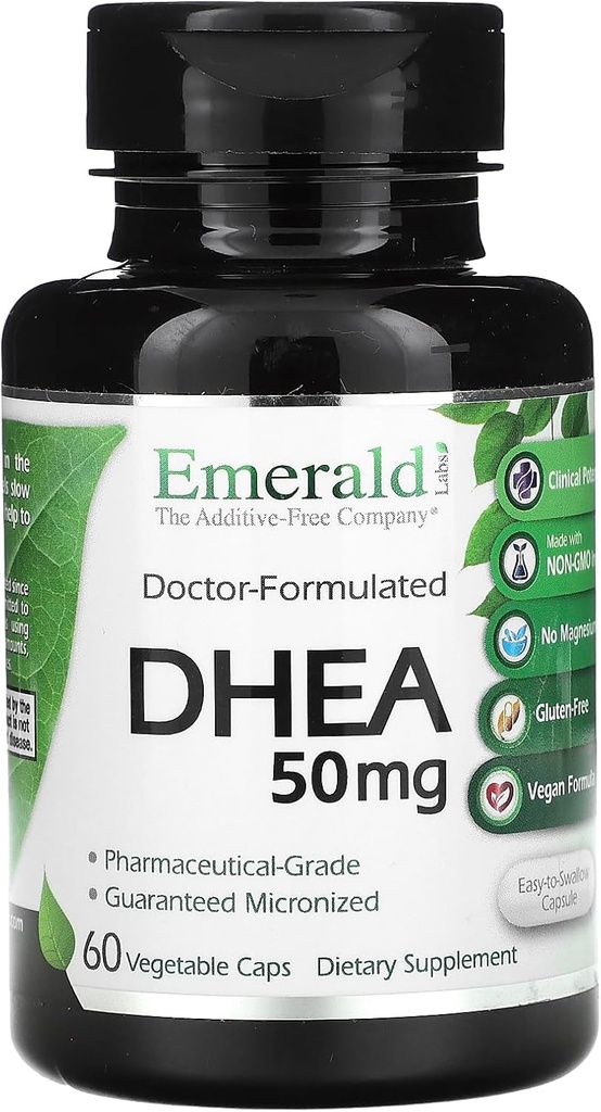 Laboratorios Esmeraldas DHEA 50mg - Complemento de Apoyo Adrenal para Ayudar Equilibrio de Hormonas* - Sin gluten - 60 cápsulas vegetales (60-Day Supply)