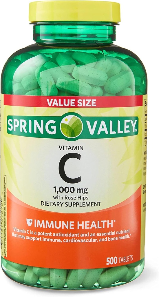 jogi Vitamina C con Rosa HIPS Tablas Suplemento dietético Tamaño, 1,000 mg,1,000 mg de vitamina C y 8 mg de Rose HIPS por Tablet 500 Con
