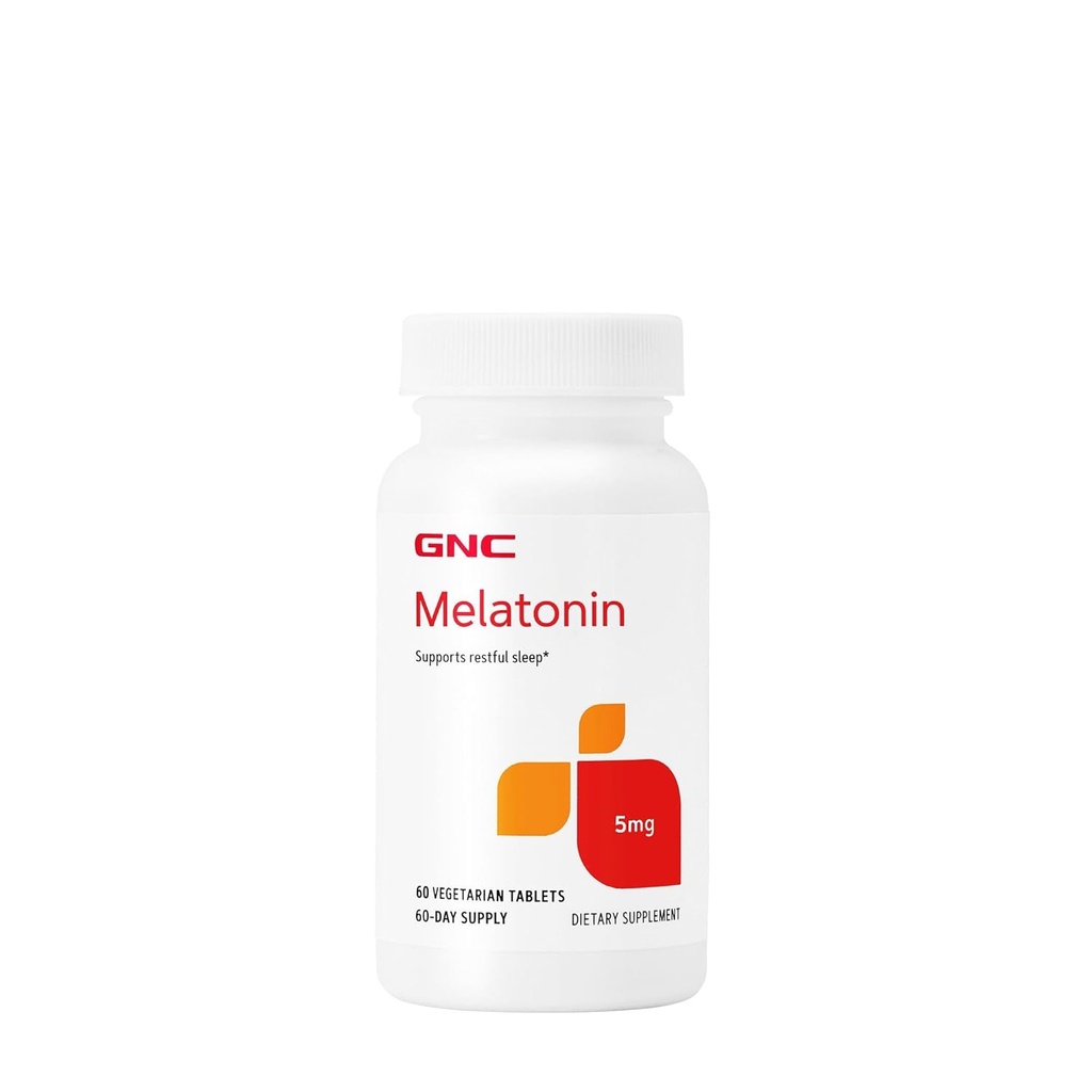 GNC Melatonin 5mg, soporta sueño reparador, 60 tablas